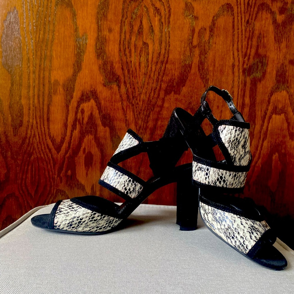 Women’s dress heel with black and white snakeskin